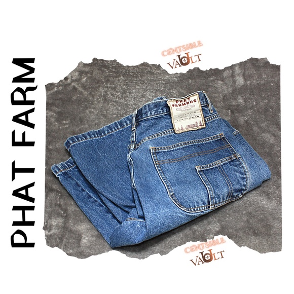 NWOT ~ Men’s PHAT FARM Waist 36” Blue Jean Long Shorts - Picture 5 of 6